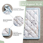 Maison d' Hermine 100% Cotton Oven Mitt & Pot Holder Set (7.5"x13" & 8"x8") Heat Resistant BBQ Cooking Gloves with Loop, Baking, Grilling, Kitchen, Handling Hot Pans (Ice Florals)