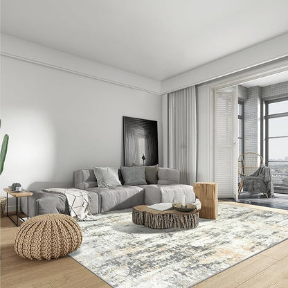 9x12 Area Rugs for Living Room: Washable Abstract Grey Brown Badroom Carpet | - Image 3