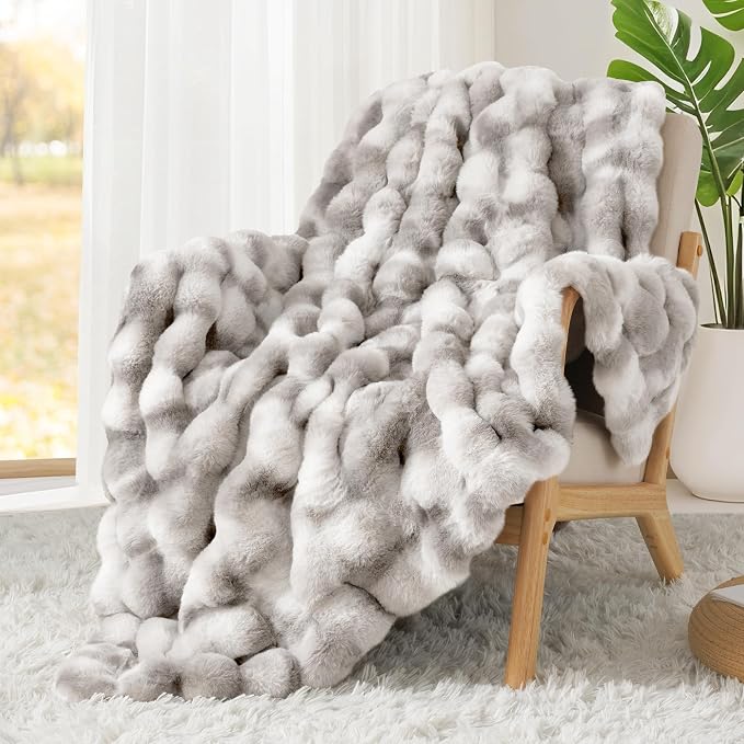 Luxury 1000GSM Rabbit Faux Fur Blanket, Super Heavy Warm Cozy Brown Blankets - Image 7