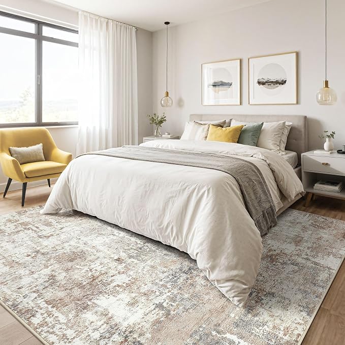 LOONGRUG 4x6 Area Rug Machine Washable Neutral Modern Abstract Rugs Brown | - Image 4