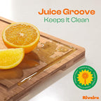Riveira Brown Bamboo Wood Cutting Board – Gourmet Bamboo Grandeur: 20 x 14 Wooden Cutting Board – Wooden Cutting Boards For Kitchen Decorative – Innovative Juice Grooves Wooden Chopping Board