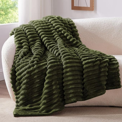 BEDELITE Ribbed Twin Blanket for Couch & Bed, Olive Green, Warm Yet Lightweight - Image 7