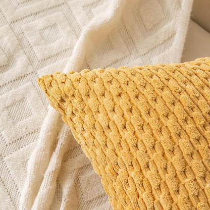 Set of 4 Yellow Olive Aqua Decorative Throw Pillow Covers 16x16 Inch Corduroy - Image 6