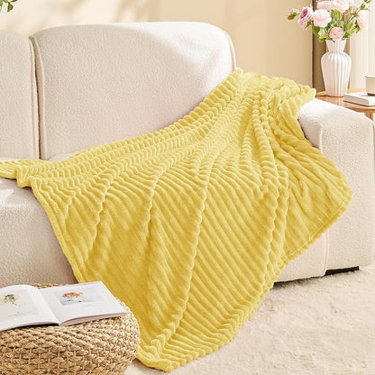 BEDELITE 3D Ribbed Light Yellow Fleece Twin Blanket - Image 8