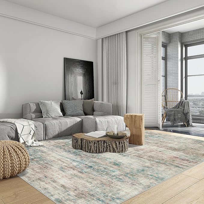 5x7 Area Rugs for Living Room: Washable Abstract Multi Color Badroom Carpet | - Image 4