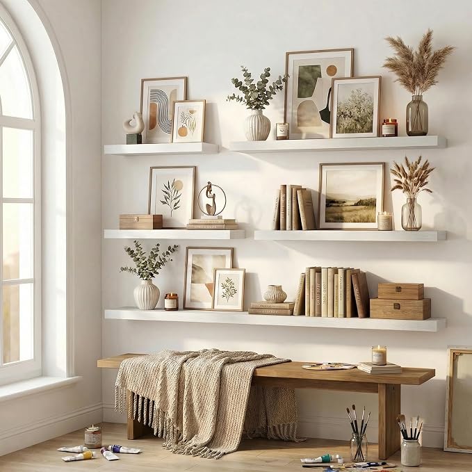 12 inch Deep Floating Shelves for Wall, 55 inch Wide Engineered Wood Wall - Image 7