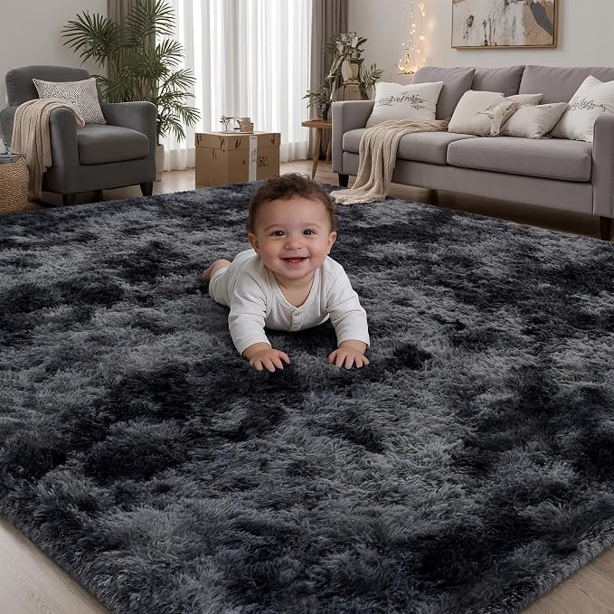 PLHXFR 4x6 Area Rugs Living Room: Fluffy Bedroom Soft Shag Rug Black Grey | by PLHXFRSoftAreaRugs