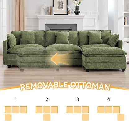 111'' Cloud Deep Seat Sectional Couch, Modern Comfy Chenille L Shaped Sectional - Image 6