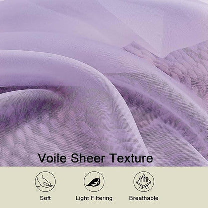 Sheer Lavender Curtains for Bedroom Living Room 63 Inch Length 2 Panels - Image 3