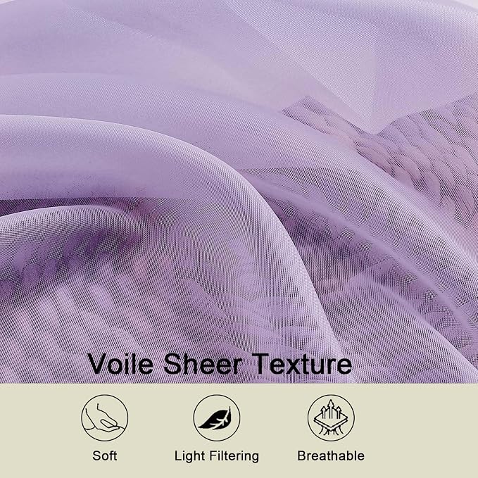 Kitchen Curtains 24 Inch Length Tier 2 Pieces, Lavender Sheer Curtain Solid - Image 3