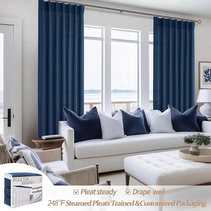 PleatedDrapes Denim Blue Semi Sheer Curtains 90 Inches Long - Image 5