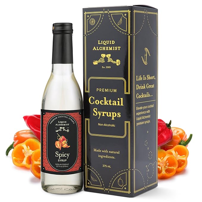 Liquid Alchemist Spicy Habanero Infused Simple Syrup for Cocktails – Real Ingredients Make our Habanero Syrup a Great Spicy Margarita Mix & Paloma Picante - Vegan, Non-GMO Sweet Heat Drink Mix (12 oz)