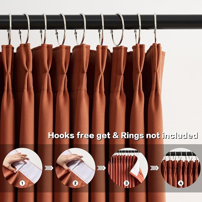 90 Inch Burnt Orange Pleated Curtains - Image 2