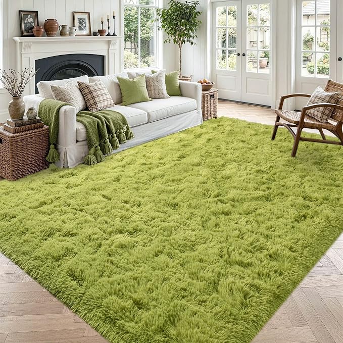 Noahas 4'x5'3'' Green Fluffy Soft Area Rug Non-Slip by ModernHomeDecor