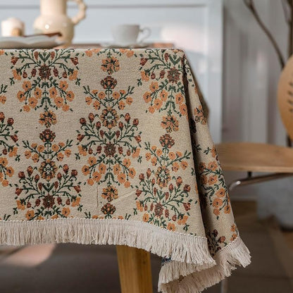 VClife Beige Floral Print Table Cloth, Linen Texture Tablecloth - Image 6