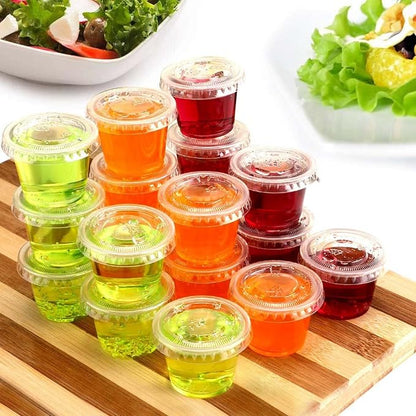 TashiBox 200 Sets - 1 Ounce Jello Shot Cups with Lids, Plastic Souffle Portion Cups with Lids, Clear