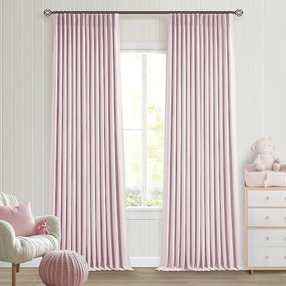 Light Pink 100% Black Out Pinch Pleat Linen 108 Inch Curtains | Black Out - Image 9