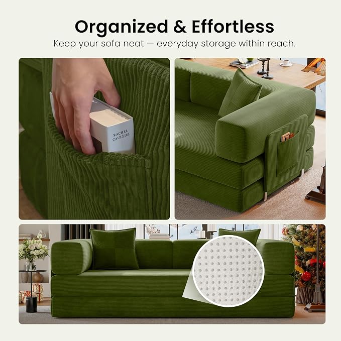 78.8" Convertible Sofa Bed, Corduroy Futon Couch - Image 8