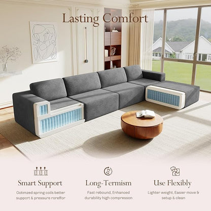 Vesgantti 159" Large Modular Sectional Sofa, L-Shaped Corduroy Cloud Couch - Image 4