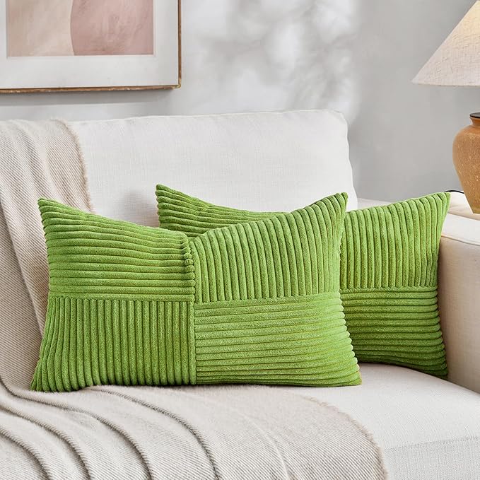 Fancy Homi Set of 2 Lime Green Lumbar Decorative Throw Pillow Covers 12x20 Inch by Fancy+Homi