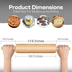 All-Purpose 17.6 Inch Beech Wood Non-Stick Rolling Pin - For Baking, Pizza, Pasta, Pie, Cookies, Pastry.