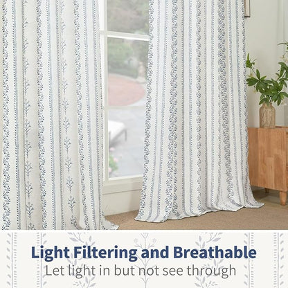 BGment Navy Blue Vintage Floral French Country Curtains 96 Inch Length - Image 5