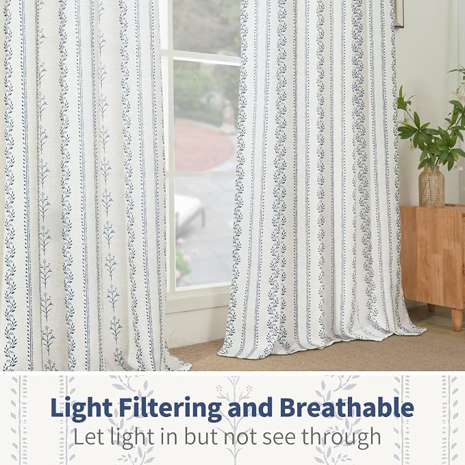 BGment Navy Blue Vintage Floral French Country Curtains 84 Inch Length - Image 5