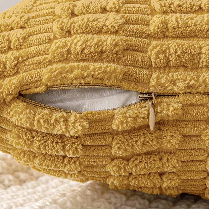 MIULEE Corduroy Decorative Throw Pillow Covers 20x20 Yellow Pack of 2 | Soft - Image 3
