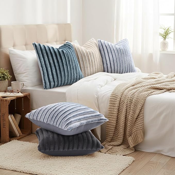 decorUhome Fall Faux Fur Throw Pillow Covers 12x20 Set of 2 Dark Grey | - Image 6