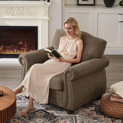 ONBRILL Nailhead Trim Armchair, Rolled Arm Accent Chair - Image 4