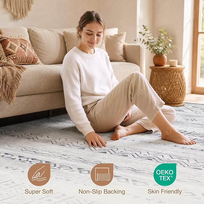 cotiled Boho 10x12 Area Rug for Living Room: Large Moroccan Washable Rug | - Image 4