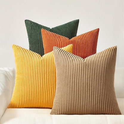 Topfinel Striped Pillow Covers 20x20 Boho Farmhouse Green Rust Set of 4 Mordern by Topfinel