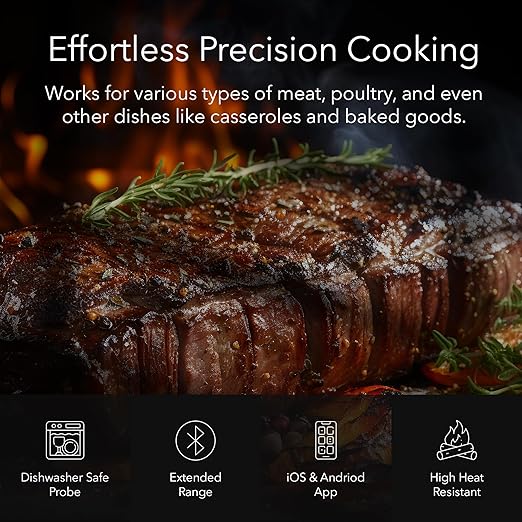Charm Smart Wireless Meat Thermometer 1000°F Open Flame Grilling - 500 ft Range Bluetooth Meat Thermometer for BBQ, Grill, and Smoker - Dual Temperature Sensors App-Controlled Food Thermometer