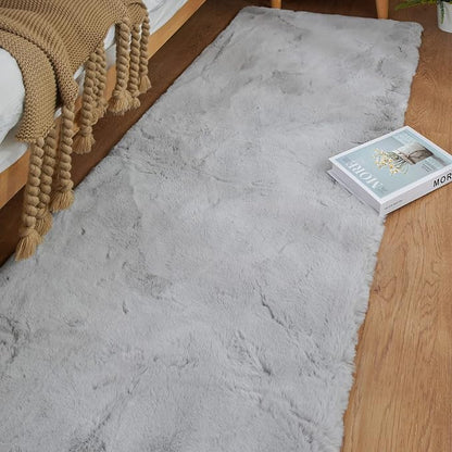 ORINOVA Grey Fluffy Faux Rabbit Washable Furry Fur Area Rugs - Image 3