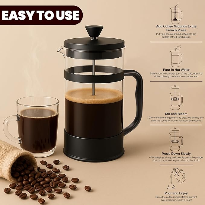 Utopia Kitchen 12 Ounce 0.35 Liter French Press Coffee Maker, Tea Maker, Travel Coffee Presses, Heat Resistant Thickened Borosilicate Coffee Pot for Camping Travel Gifts, Black Pack of 1