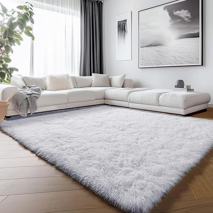 White Rugs for Living Room 5x8, Fluffy Shaggy Area Rug for Bedroom, Ultra Soft - Image 4