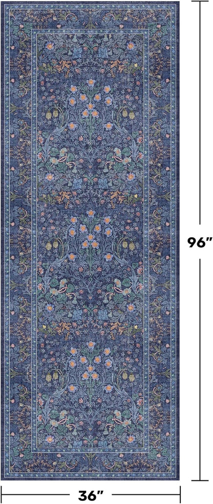 Dark Blue 3x8 Wide Hallway Runner Rugs Indoor Non Slip, 8ft Oriental Washable - Image 2