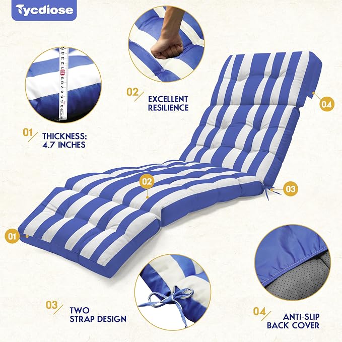 Outdoor Chaise Lounge Chair Cushion Waterproof 74.4 x 22 x 4.7 Inches Memory - Image 5