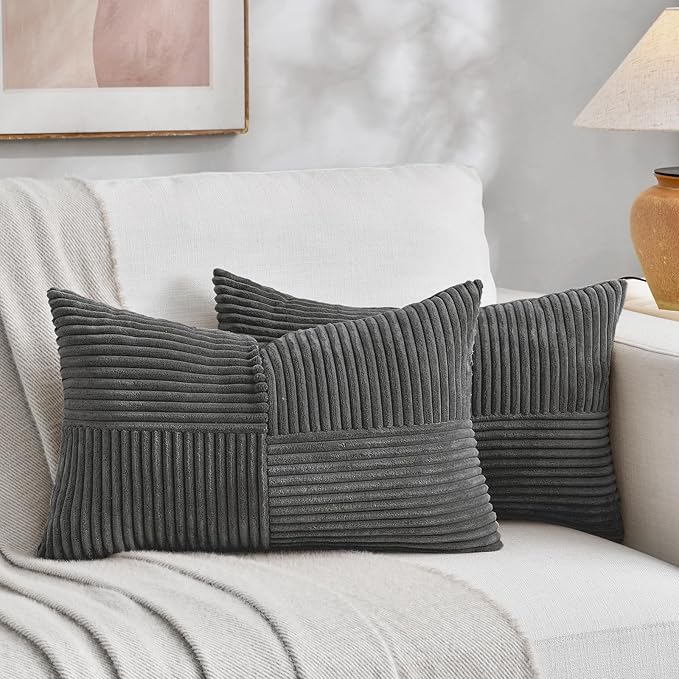 Fancy Homi 2 Packs Dark Gray Lumbar Decorative Throw Pillow Covers 16x28 Inch by Fancy+Homi