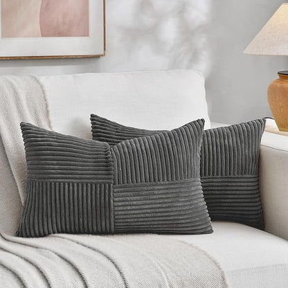 Fancy Homi 2 Packs Dark Gray Lumbar Decorative Throw Pillow Covers 16x28 Inch by Fancy+Homi