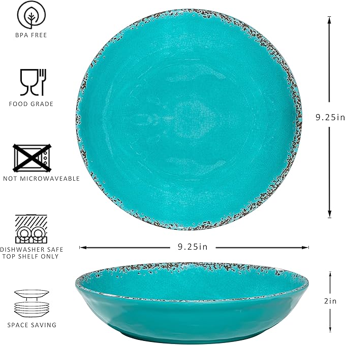 Vintage Pasta Bowl, Melamine Pasta Bowls Set of 6, 42 OZ Large Corlorful Serving Bowl for Kitchen, Dishwasher Safe Salad,Soup,Fruit, Dinner Bowls, Shallow Pasta Plates. Multi-color…