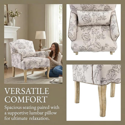 Shunzhi Floral Accent Chairs Farmhouse Upholstered Armchair Linen Reading Chair - Image 5
