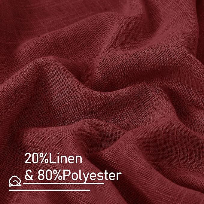 90 inch Red Linen Curtains for Living Room 2 Panels, Light Filtering Christmas - Image 3