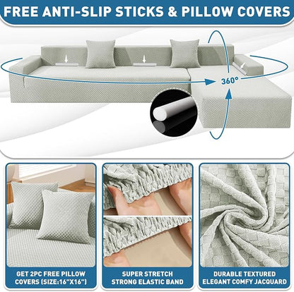 ZNSAYOTX Sectional Couch Covers, Stretch Jacquard Slipcovers - Image 3