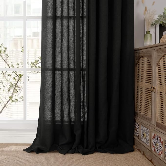 YoungsTex Black Linen Semi Sheer Curtains 72 Inches Long - Image 7