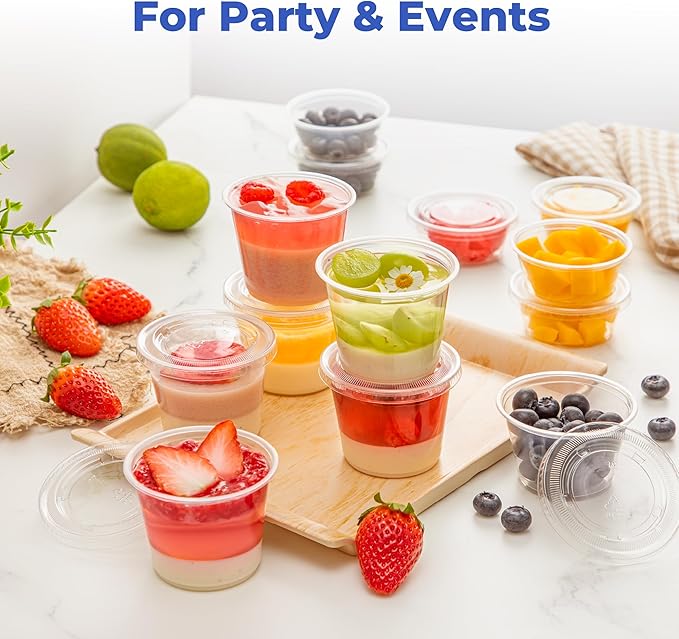 Fit Meal Prep 250 Pack 5.5 oz Jello Shot Cups with Lids, Disposable Souffle Portion Cups for Sauce