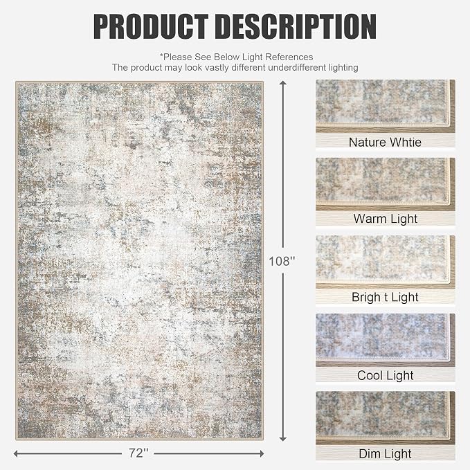 6x9 Area Rug Living Room Rug: Washable Modern Abstract Soft Thin Rug Indoor - Image 2