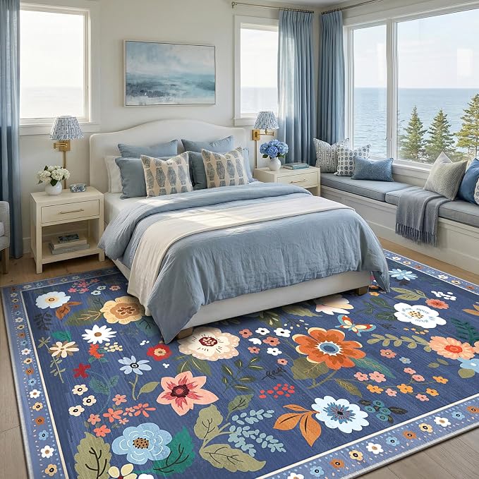RELEANY Floral 5x7 Area Rug Machine Washable Soft Print Boho Carpet Non Slip - Image 9