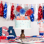 Chinco 100 Pcs Foil Firework Cupcake Toppers Sparkle Tinsel Cake Toppers Cake Decoration Cocktail Fruit Toothpick for Birthday Wedding Graduation Party(Silver, Red, Blue)