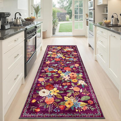 Purple Hallway Runner Rug 2x6 for Kitchen Bathroom | Rubber Backing; Non Slip; - Image 6